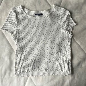 American Eagle flower pattern ribbed crop top with lettuce edge